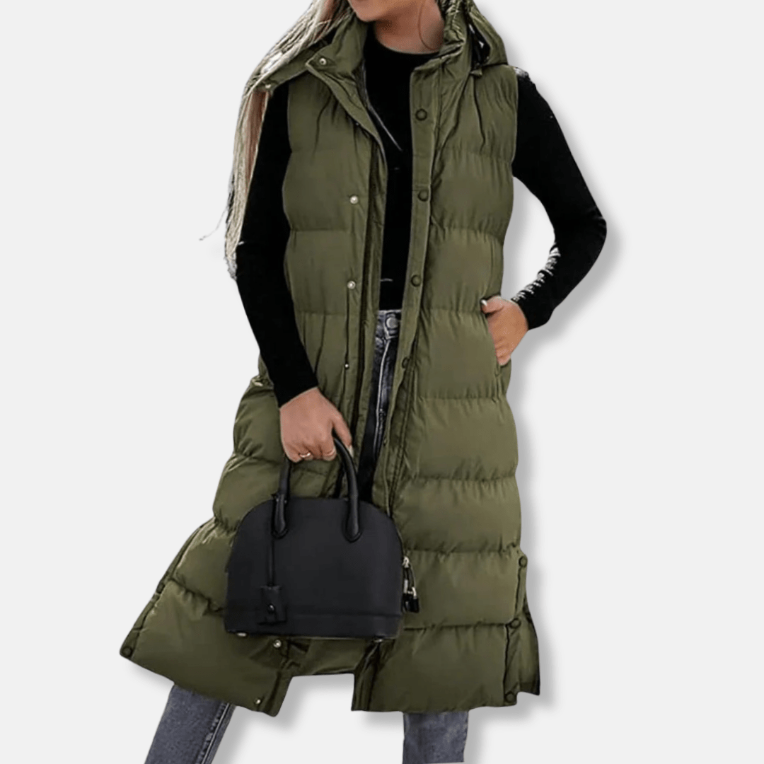 Longline Puffer Vest For Women Warm Winter Layering Outerwear - Nalani - UK Fashion Clothing and Decor