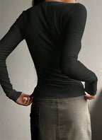 Luxe Rib Henley Top In Soft Sweater Yarn With Rib Stitch Details - Nalani - Fashion Clothing and Decor