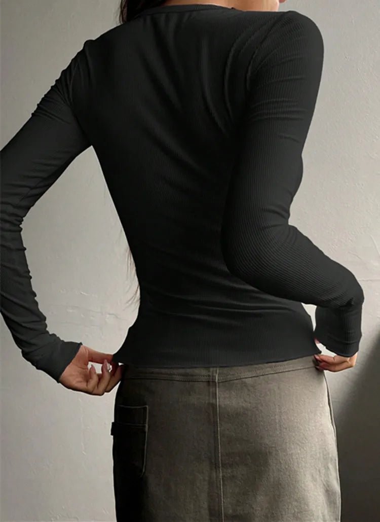 Luxe Rib Henley Top In Soft Sweater Yarn With Rib Stitch Details - Nalani - Fashion Clothing and Decor