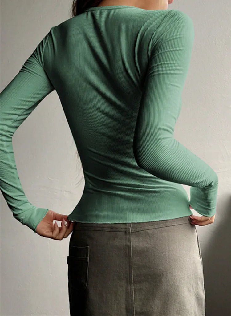 Luxe Rib Henley Top In Soft Sweater Yarn With Rib Stitch Details - Nalani - Fashion Clothing and Decor
