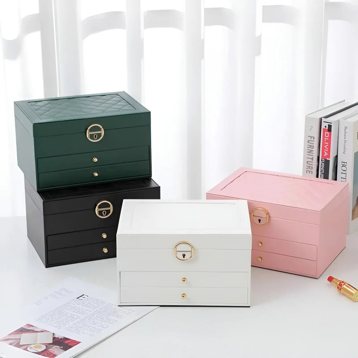Luxurious Multi Layered Jewelry Box Organizer In PU Leather - Nalani - UK Fashion Clothing and Decor