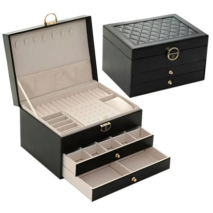 Luxurious Multi Layered Jewelry Box Organizer In PU Leather - Nalani - UK Fashion Clothing and Decor