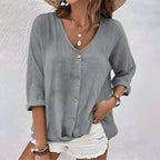 Marcia | Relaxed Button - Up Blouse Breezy Fit With Soft V - Neck - Nalani - Fashion Clothing and Decor