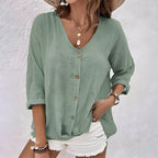 Marcia | Relaxed Button - Up Blouse Breezy Fit With Soft V - Neck - Nalani - Fashion Clothing and Decor