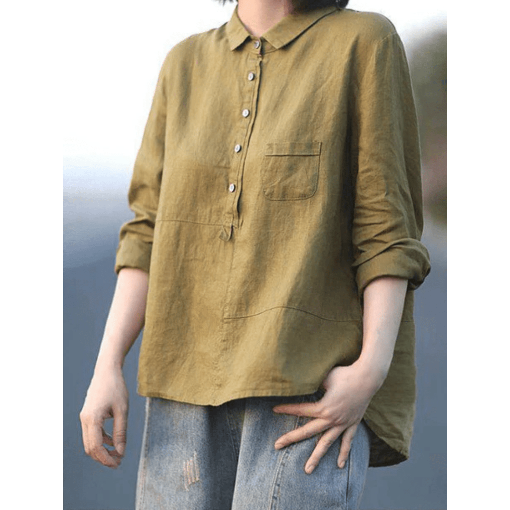 Mareva | Vintage blouse for women with 3/4 sleeves and pockets | with collar and buttons - Nalani - Fashion Clothing and Decor