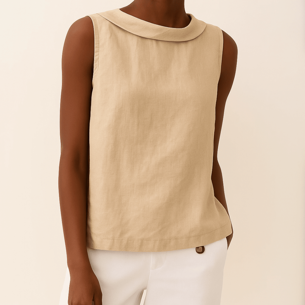 Maria | Sleeveless Roll Collar Top Lightweight Summer Essential - Nalani - Fashion Clothing and Decor