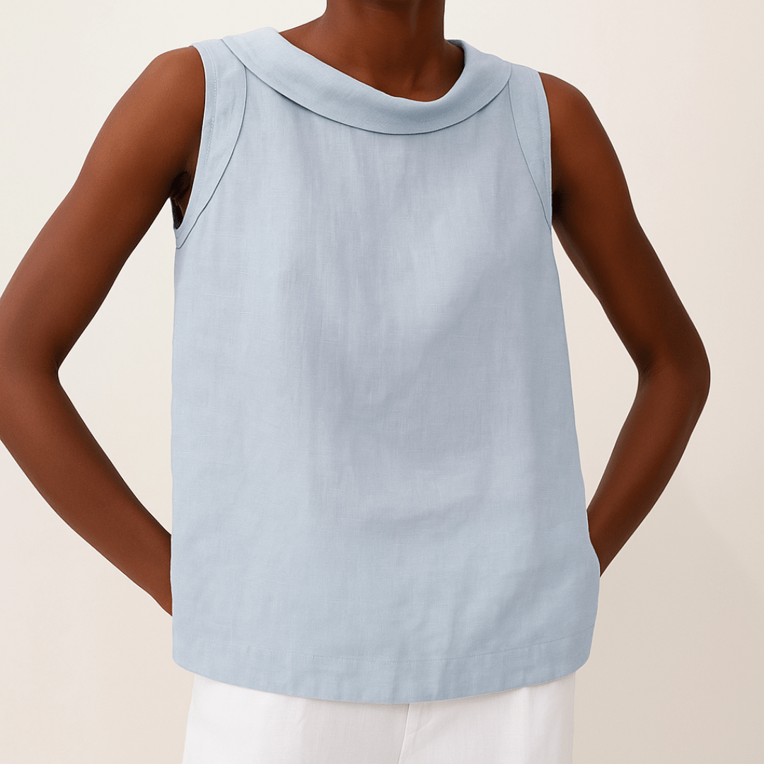 Maria | Sleeveless Roll Collar Top Lightweight Summer Essential - Nalani - Fashion Clothing and Decor