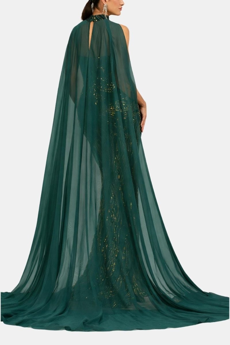 Marina | Sequin Cape Mermaid Evening Dress In Deep Green - Nalani - Fashion Clothing and Decor