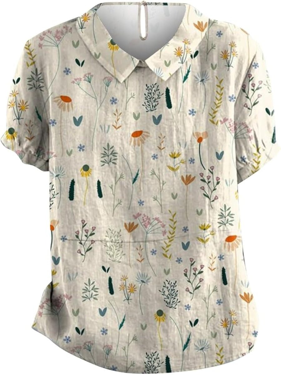 Maris | Short - sleeved women's blouse with collar and floral pattern | Casual - Nalani - Fashion Clothing and Decor