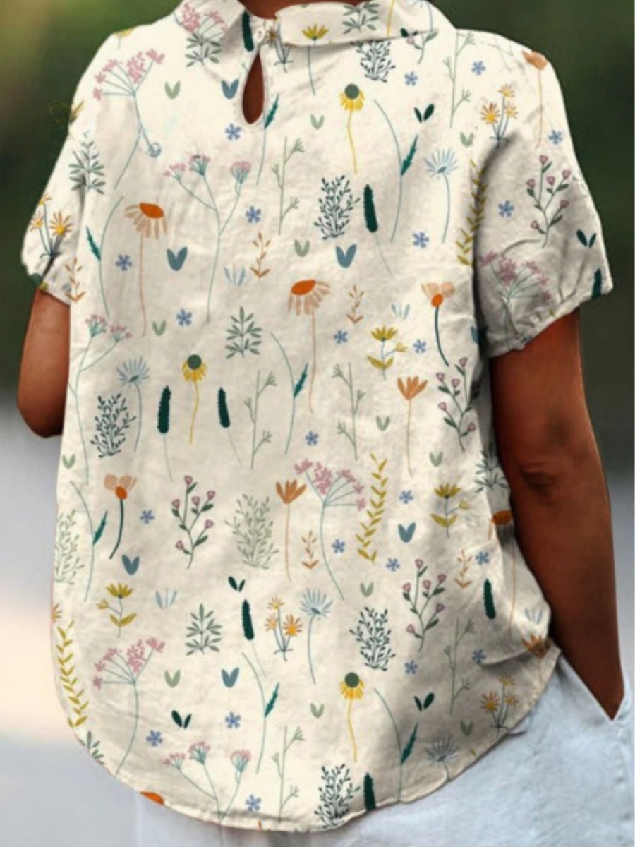 Maris | Short - sleeved women's blouse with collar and floral pattern | Casual - Nalani - Fashion Clothing and Decor