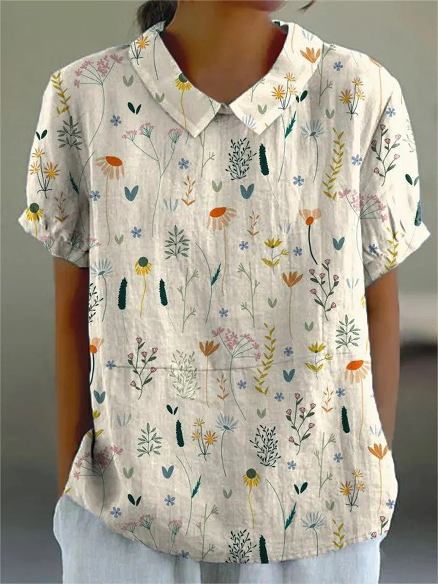 Maris | Short - sleeved women's blouse with collar and floral pattern | Casual - Nalani - Fashion Clothing and Decor
