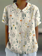 Maris | Short - sleeved women's blouse with collar and floral pattern | Casual - Nalani - Fashion Clothing and Decor