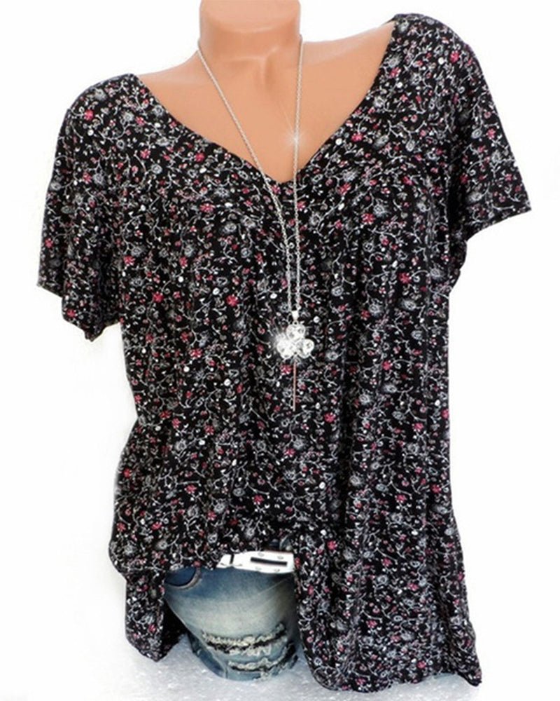 Maris | Women's floral blouse with short sleeves | V - neck - Nalani - Fashion Clothing and Decor