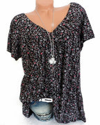 Maris | Women's floral blouse with short sleeves | V - neck - Nalani - Fashion Clothing and Decor