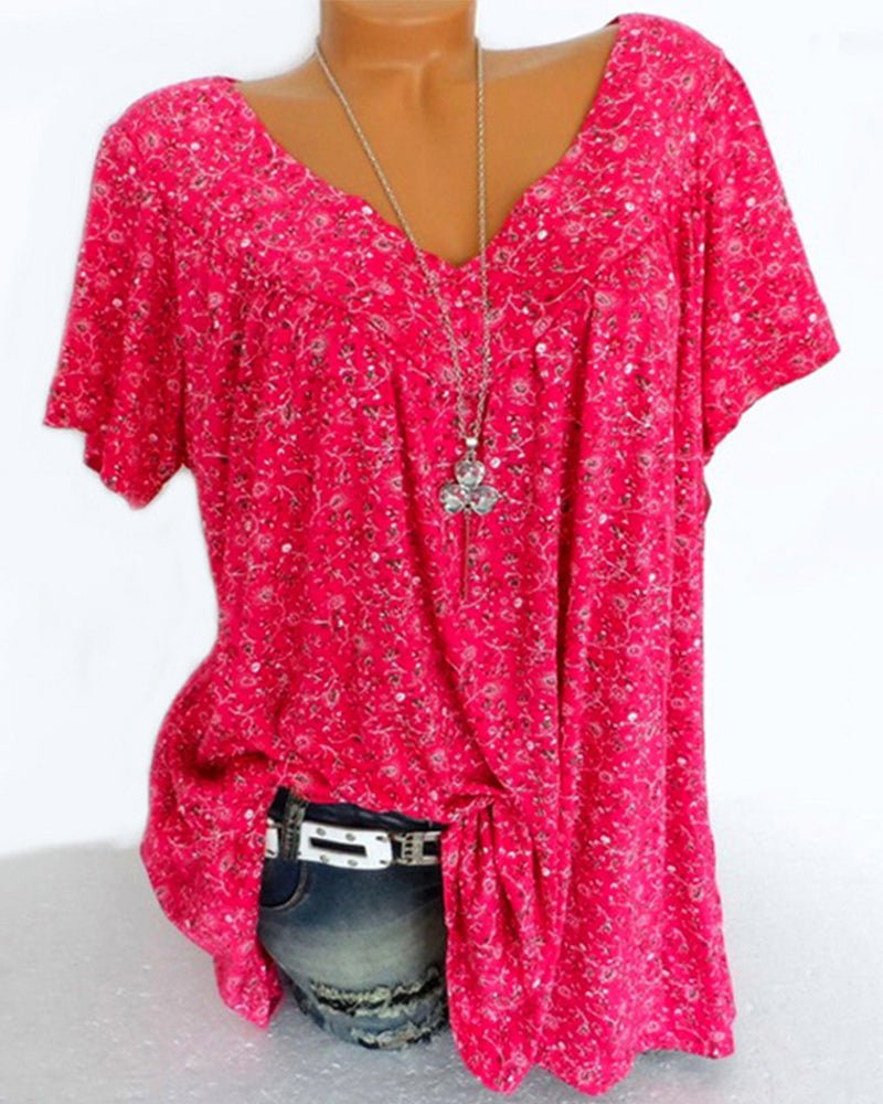 Maris | Women's floral blouse with short sleeves | V - neck - Nalani - Fashion Clothing and Decor