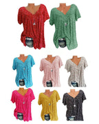 Maris | Women's floral blouse with short sleeves | V - neck - Nalani - Fashion Clothing and Decor