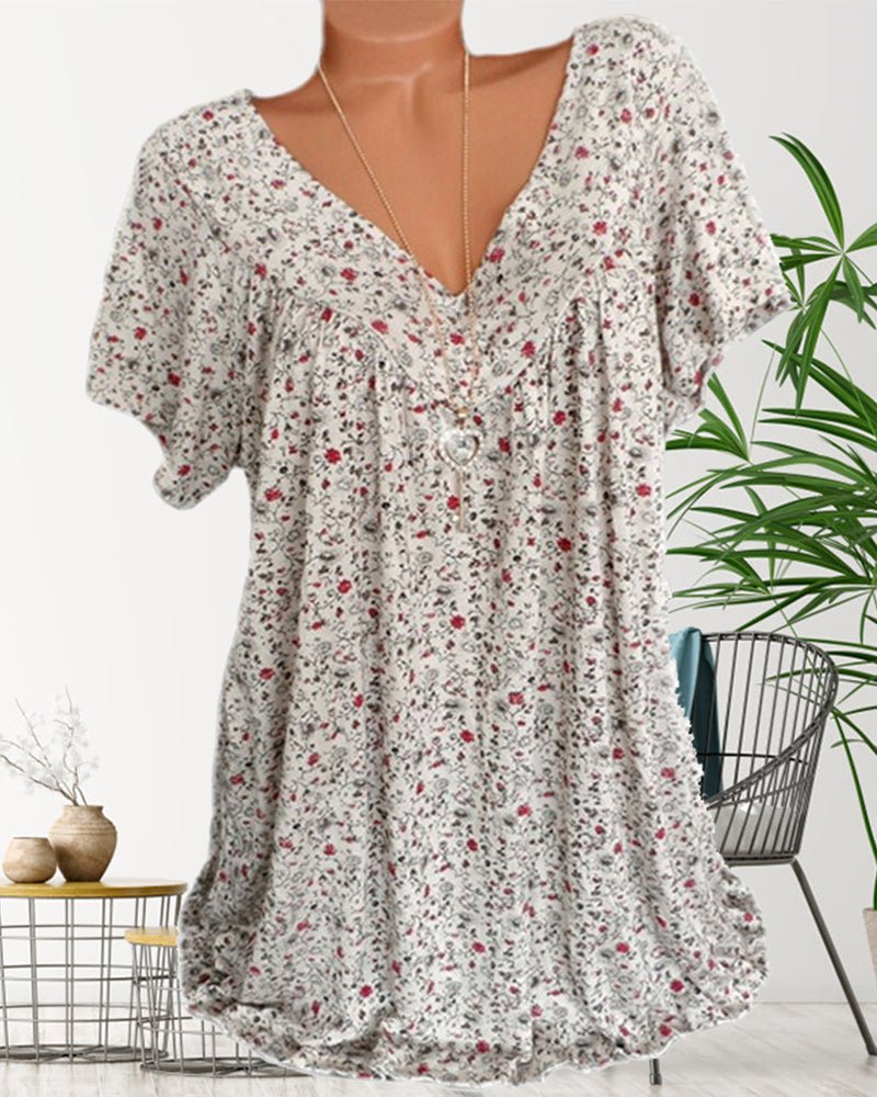 Maris | Women's floral blouse with short sleeves | V - neck - Nalani - Fashion Clothing and Decor