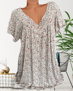 Maris | Women's floral blouse with short sleeves | V - neck - Nalani - Fashion Clothing and Decor