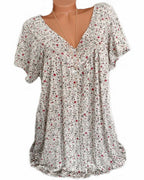 Maris | Women's floral blouse with short sleeves | V - neck - Nalani - Fashion Clothing and Decor