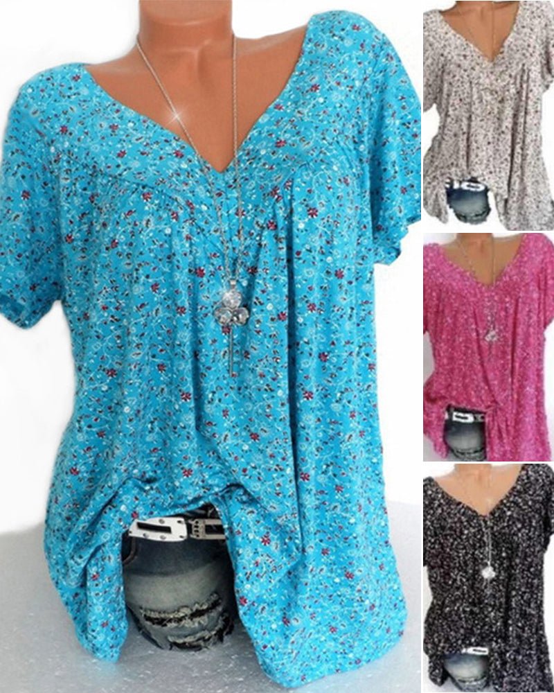 Maris | Women's floral blouse with short sleeves | V - neck - Nalani - Fashion Clothing and Decor
