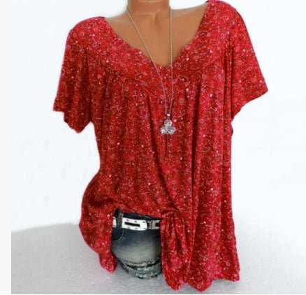 Maris | Women's floral blouse with short sleeves | V - neck - Nalani - Fashion Clothing and Decor