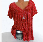 Maris | Women's floral blouse with short sleeves | V - neck - Nalani - Fashion Clothing and Decor