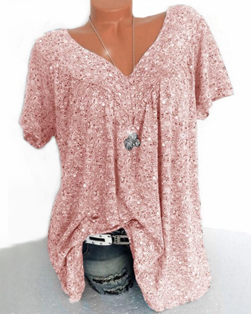 Maris | Women's floral blouse with short sleeves | V - neck - Nalani - Fashion Clothing and Decor