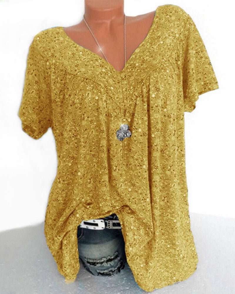 Maris | Women's floral blouse with short sleeves | V - neck - Nalani - Fashion Clothing and Decor