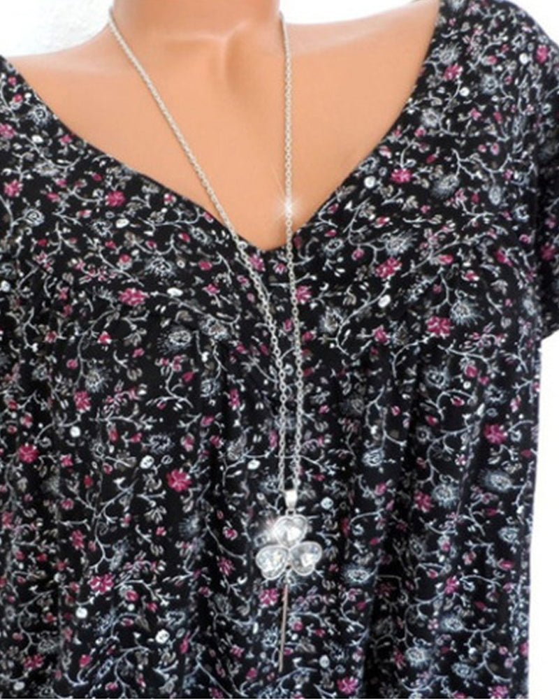Maris | Women's floral blouse with short sleeves | V - neck - Nalani - Fashion Clothing and Decor