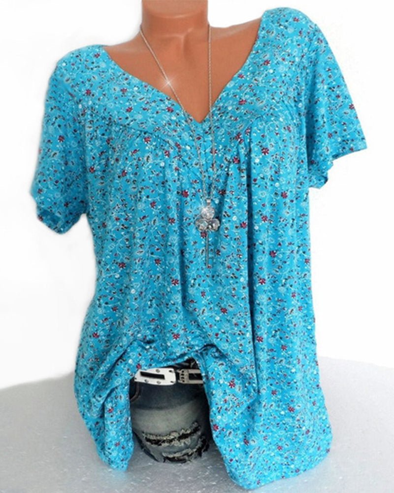 Maris | Women's floral blouse with short sleeves | V - neck - Nalani - Fashion Clothing and Decor