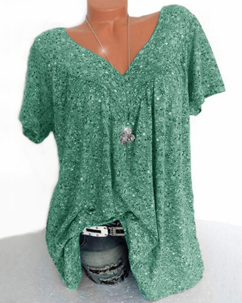 Maris | Women's floral blouse with short sleeves | V - neck - Nalani - Fashion Clothing and Decor