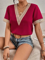 Marlowe Modern V Neck Top For Women With Flattering Fit In Smooth Silky Draping Fabric - Nalani - Fashion Clothing and Decor