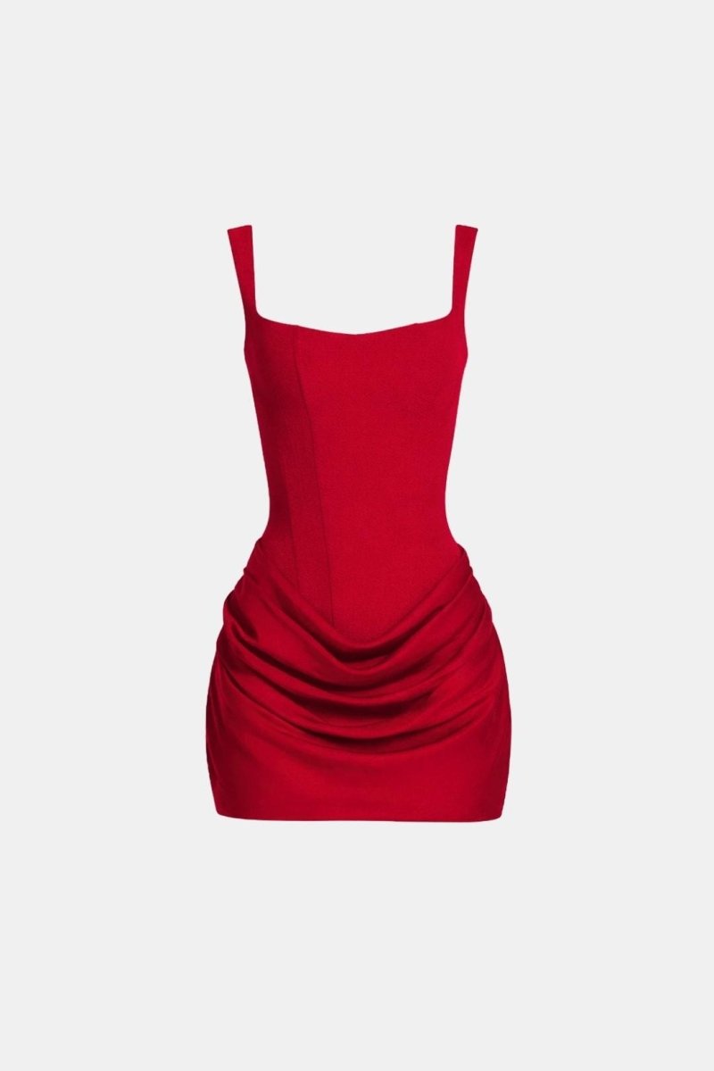 Melyna – Square Neck Corset Style Bodice Mini Dress Satin Overlay - Nalani - Fashion Clothing and Decor