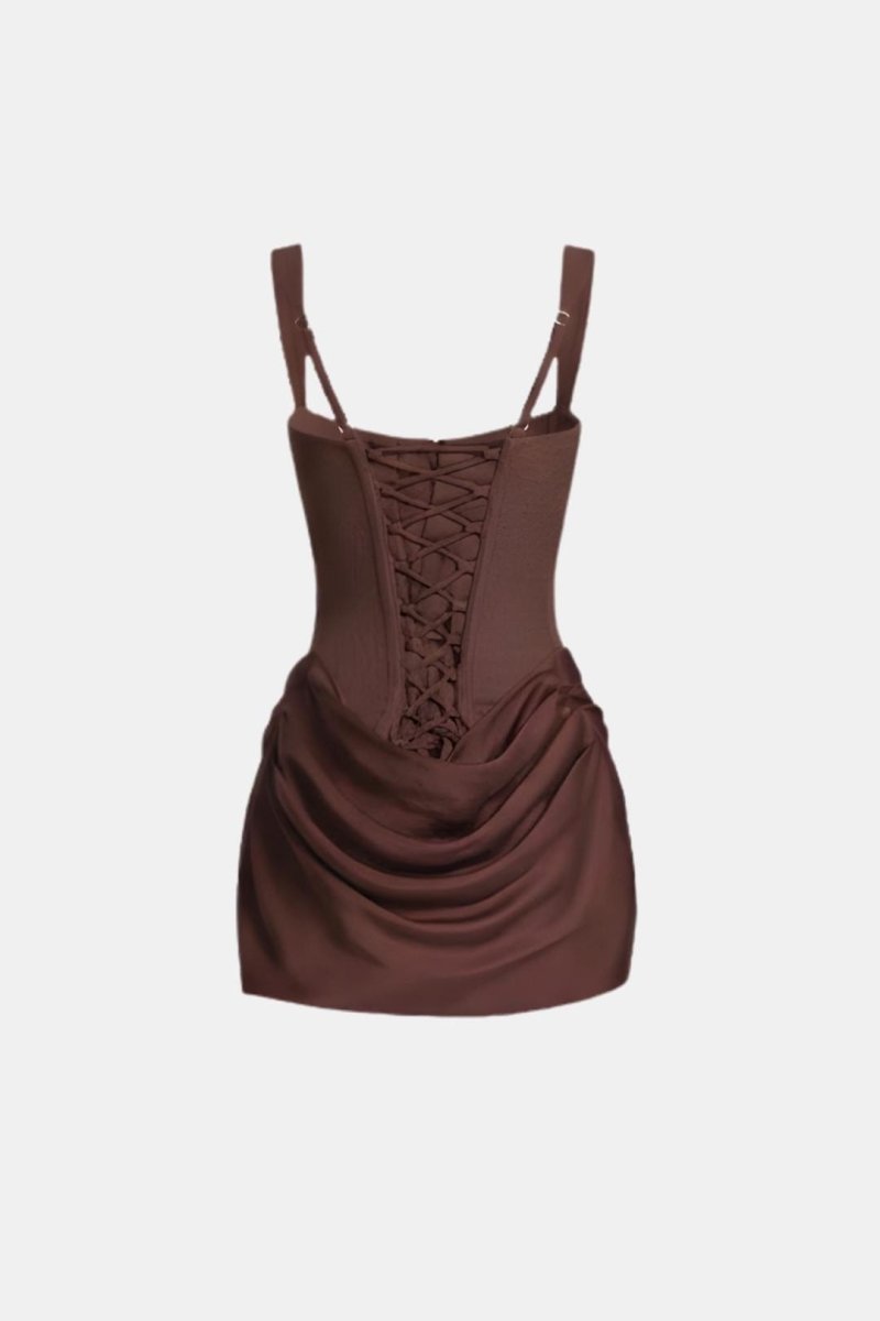 Melyna – Square Neck Corset Style Bodice Mini Dress Satin Overlay - Nalani - Fashion Clothing and Decor