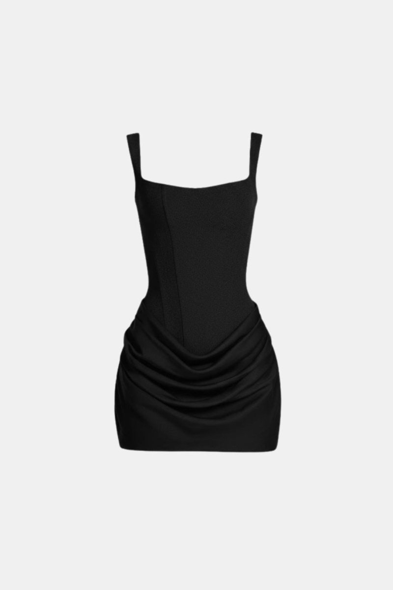 Melyna – Square Neck Corset Style Bodice Mini Dress Satin Overlay - Nalani - Fashion Clothing and Decor