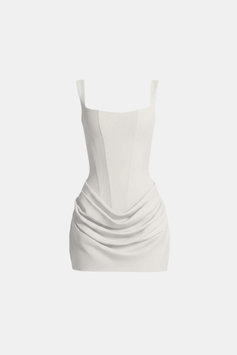Melyna – Square Neck Corset Style Bodice Mini Dress Satin Overlay - Nalani - Fashion Clothing and Decor