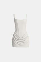 Melyna – Square Neck Corset Style Bodice Mini Dress Satin Overlay - Nalani - Fashion Clothing and Decor