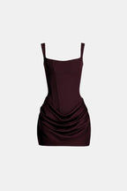 Melyna – Square Neck Corset Style Bodice Mini Dress Satin Overlay - Nalani - Fashion Clothing and Decor