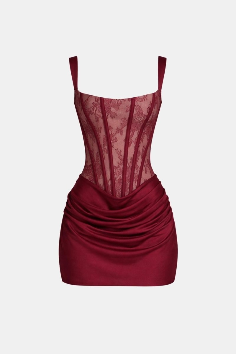 Melyna – Square Neck Corset Style Bodice Mini Dress Satin Overlay - Nalani - Fashion Clothing and Decor