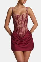 Melyna – Square Neck Corset Style Bodice Mini Dress Satin Overlay - Nalani - Fashion Clothing and Decor