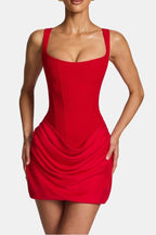 Melyna – Square Neck Corset Style Bodice Mini Dress Satin Overlay - Nalani - Fashion Clothing and Decor