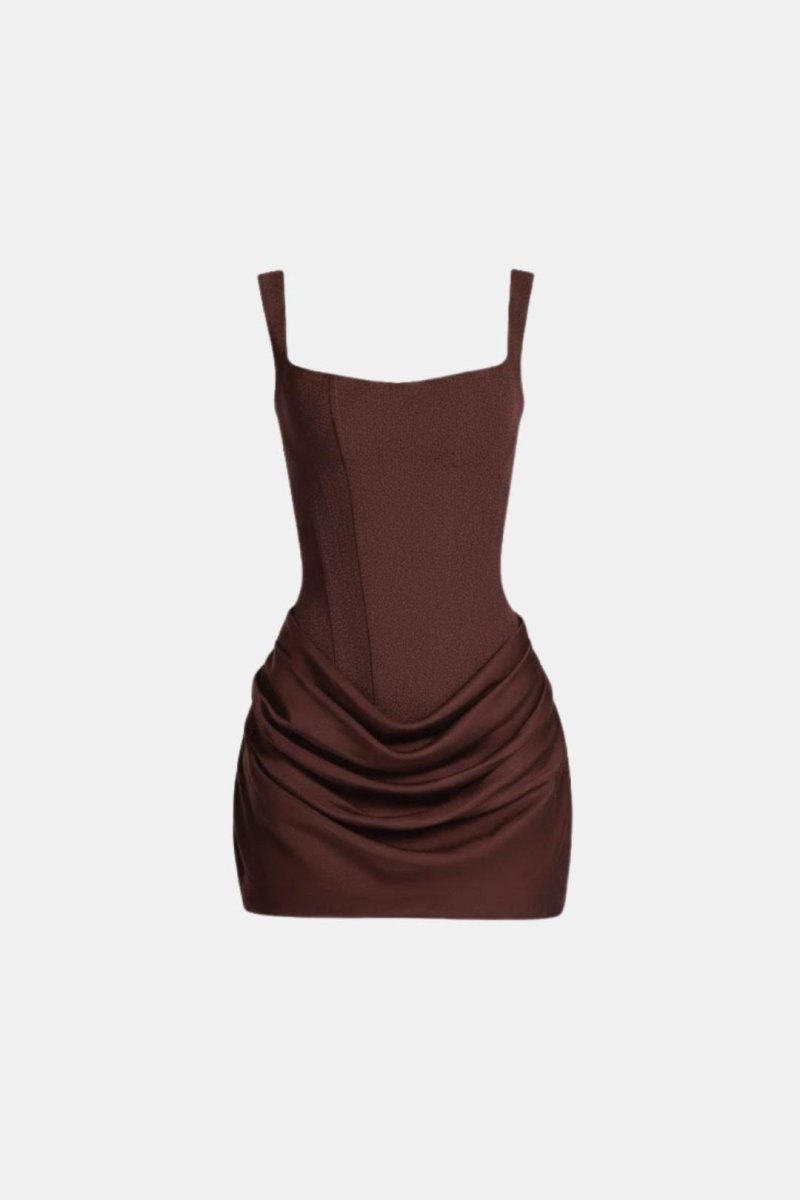 Melyna – Square Neck Corset Style Bodice Mini Dress Satin Overlay - Nalani - Fashion Clothing and Decor