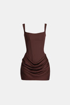 Melyna – Square Neck Corset Style Bodice Mini Dress Satin Overlay - Nalani - Fashion Clothing and Decor