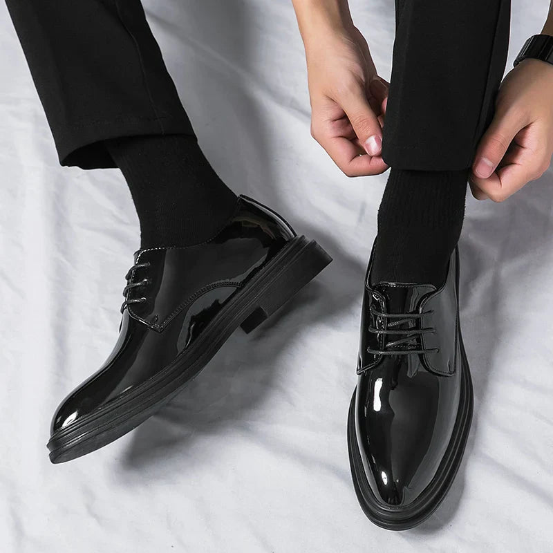 Men’s Black Patent Derby Dress Loafers – Formal Gloss Dress Foot Wear - Nalani - Fashion Clothing and Decor