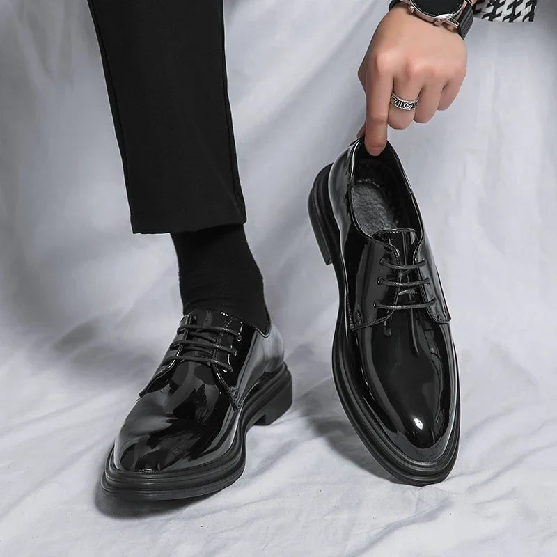 Men’s Black Patent Derby Dress Loafers – Formal Gloss Dress Foot Wear - Nalani - Fashion Clothing and Decor