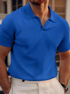 Men's Buttonless Short Sleeve Polo Shirt - Vertical Ribbed Pattern - Nalani - Fashion Clothing and Decor