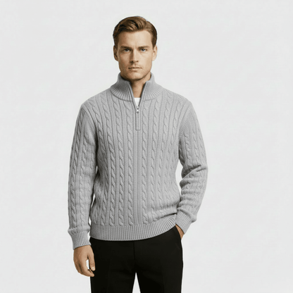 Mens Cable Knit Quarter Zip Jumper With Stand Collar - Nalani - UK Fashion Clothing and Decor