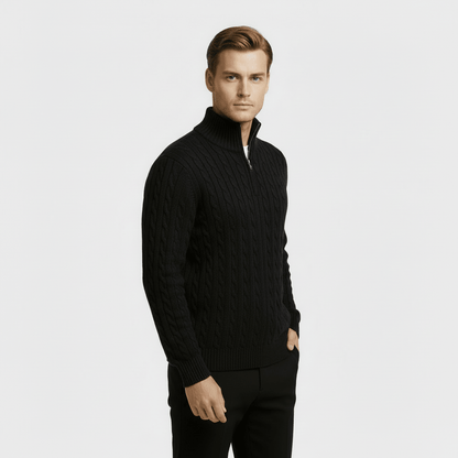 Mens Cable Knit Quarter Zip Jumper With Stand Collar - Nalani - UK Fashion Clothing and Decor