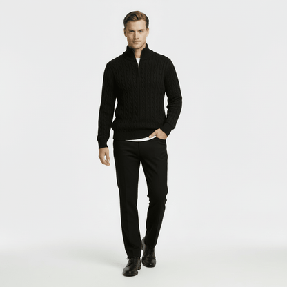 Mens Cable Knit Quarter Zip Jumper With Stand Collar - Nalani - UK Fashion Clothing and Decor