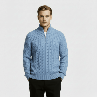 Mens Cable Knit Quarter Zip Jumper With Stand Collar - Nalani - UK Fashion Clothing and Decor